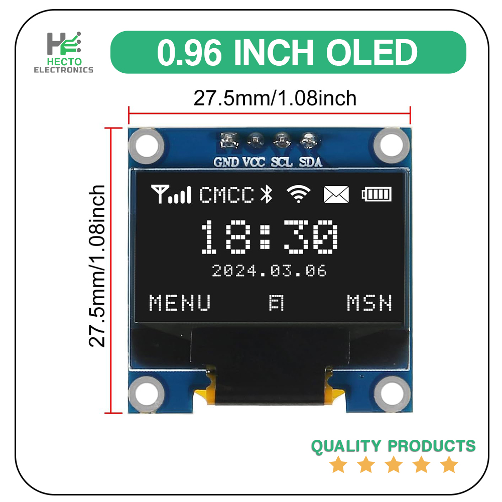 Produktbild von 0,96 Zoll OLED Display-Modul 128x64 Pixel, SSD1306, IIC, 2,4 Cm – Plug&Play, Niedriger Stromverbrauch, Für Raspberry Pi, Arduino, DIY Projekte